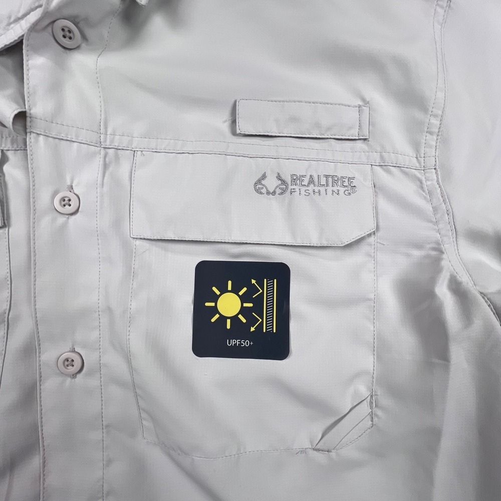 Realtree Fishing Shirt Mens Small Gray Short Sleeve UPF 50+ Ripstop Button Down - Picture 2 of 11